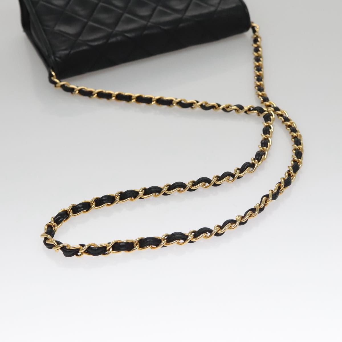 CHANEL Chain Matelasse Shoulder Bag Lamb Skin Gold Black CC bs21032