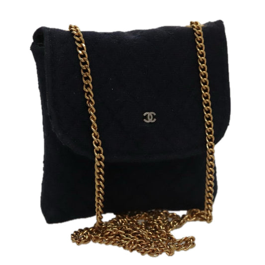 CHANEL Matelasse Chain Pouch Cotton Navy CC bs21038
