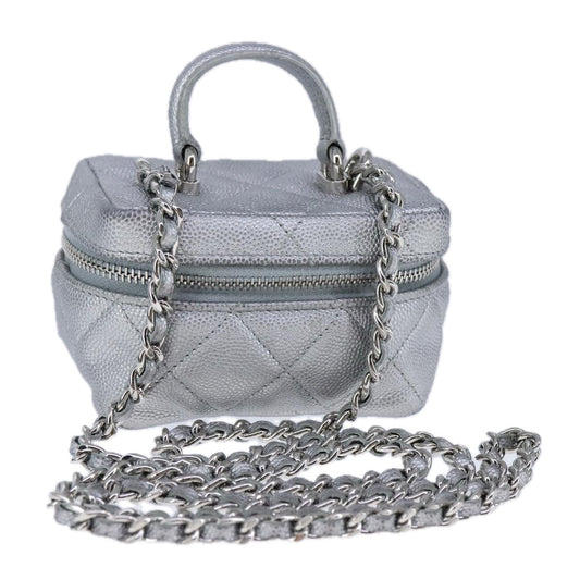 CHANEL Matelasse Hand Bag Caviar Skin 2way Silver CC bs21131