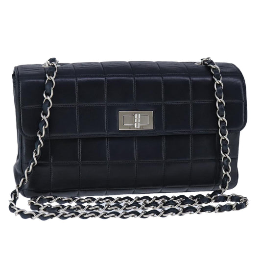 CHANEL Choco Bar Chain Shoulder Bag Lamb Skin Black CC bs21132