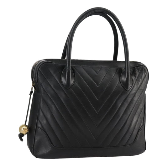 CHANEL V Stitch Hand Bag Leather Black CC bs21163