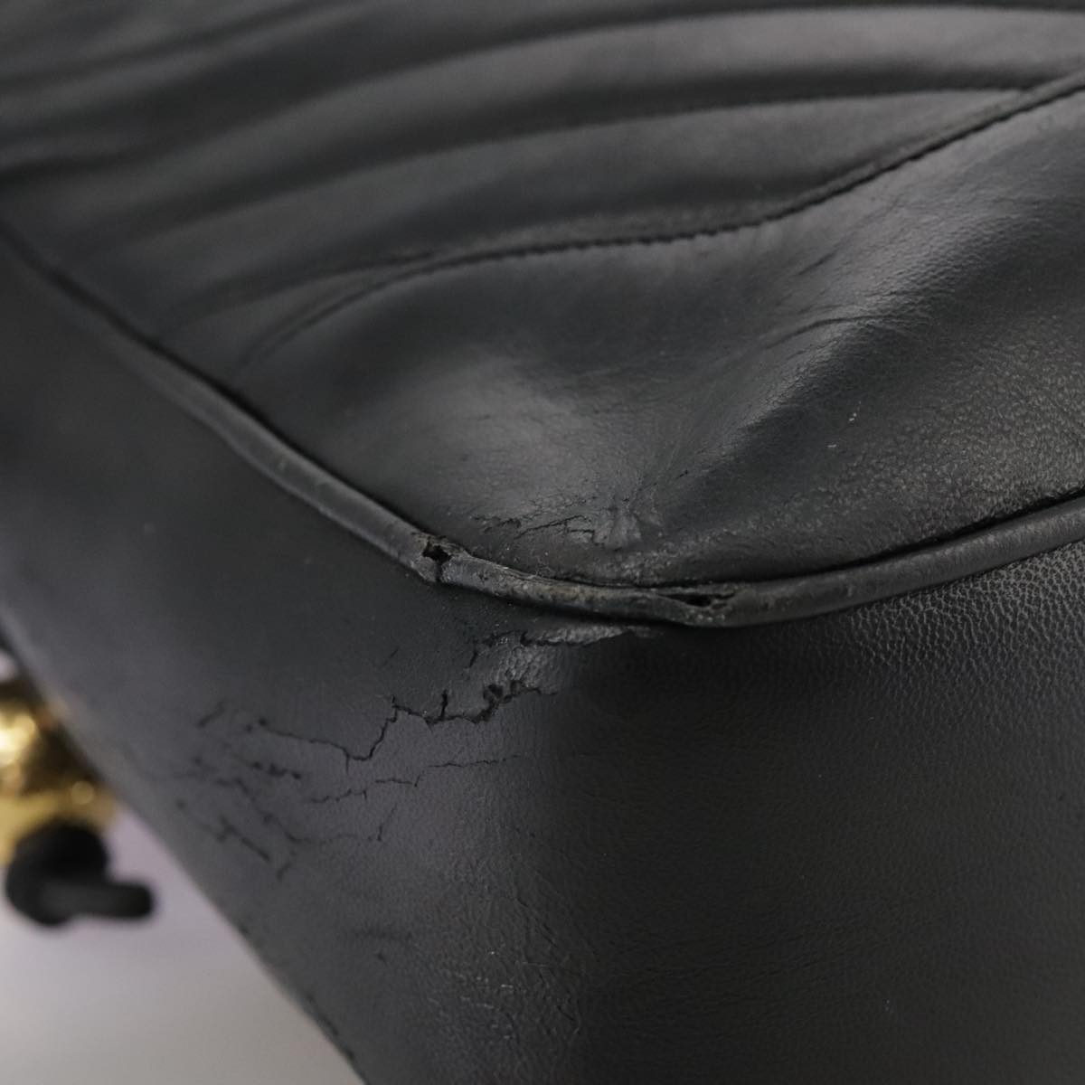 CHANEL V Stitch Hand Bag Leather Black CC bs21163