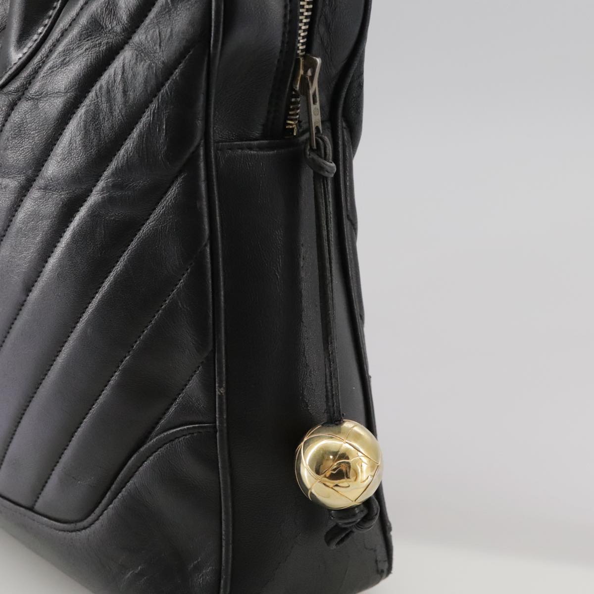 CHANEL V Stitch Hand Bag Leather Black CC bs21163