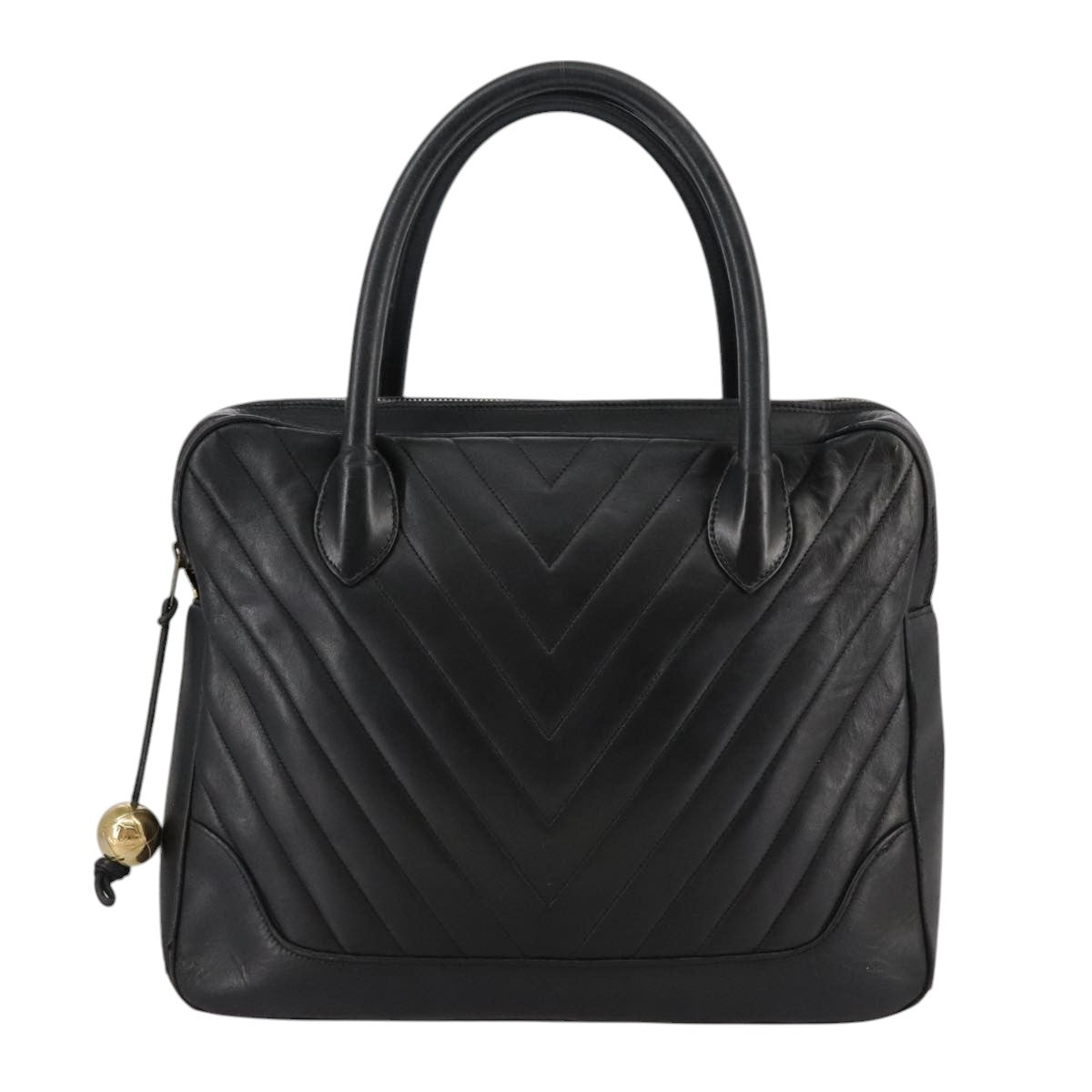 CHANEL V Stitch Hand Bag Leather Black CC bs21163