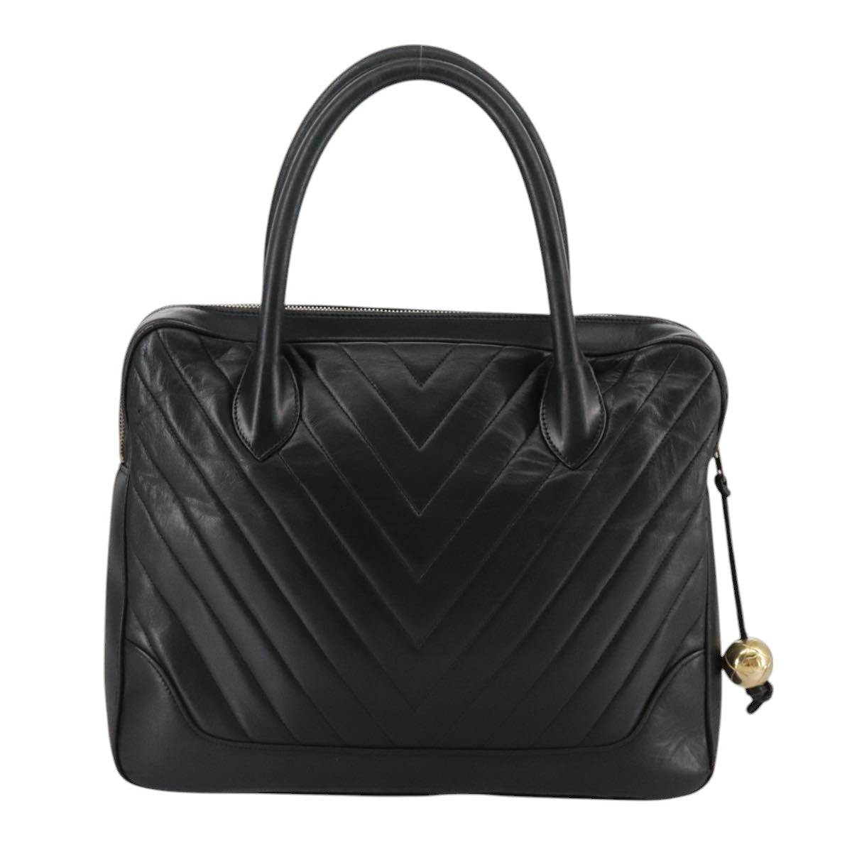 CHANEL V Stitch Hand Bag Leather Black CC bs21163