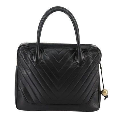 CHANEL V Stitch Hand Bag Leather Black CC bs21163