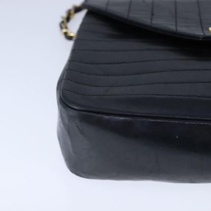 CHANEL Mademoiselle Chain Shoulder Bag Lamb Skin Black Gold CC bs21196