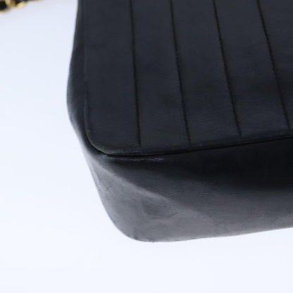 CHANEL Mademoiselle Chain Shoulder Bag Lamb Skin Black Gold CC bs21196