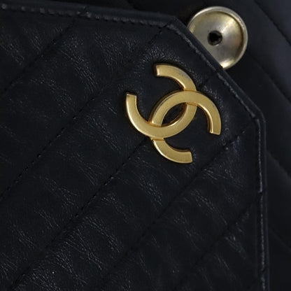 CHANEL Mademoiselle Chain Shoulder Bag Lamb Skin Black Gold CC bs21196