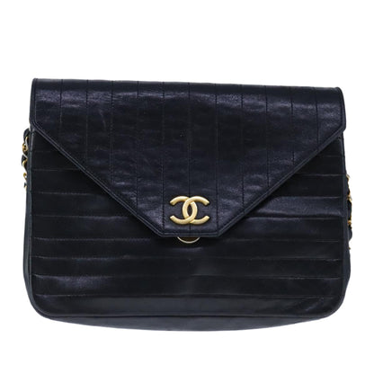CHANEL Mademoiselle Chain Shoulder Bag Lamb Skin Black Gold CC bs21196