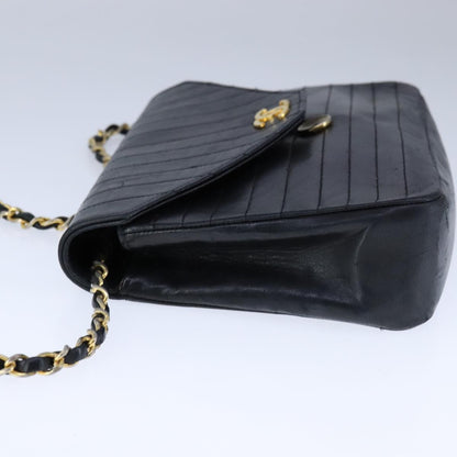 CHANEL Mademoiselle Chain Shoulder Bag Lamb Skin Black Gold CC bs21196