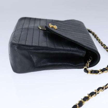 CHANEL Mademoiselle Chain Shoulder Bag Lamb Skin Black Gold CC bs21196