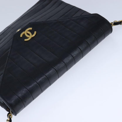 CHANEL Mademoiselle Chain Shoulder Bag Lamb Skin Black Gold CC bs21196