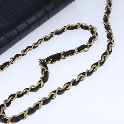 CHANEL Mademoiselle Chain Shoulder Bag Lamb Skin Black Gold CC bs21196