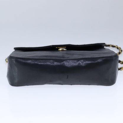 CHANEL Mademoiselle Chain Shoulder Bag Lamb Skin Black Gold CC bs21196