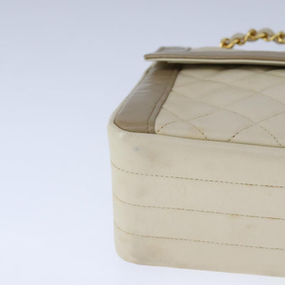 CHANEL Matelasse Chain Hand Bag Lamb Skin Beige Gold CC bs21211