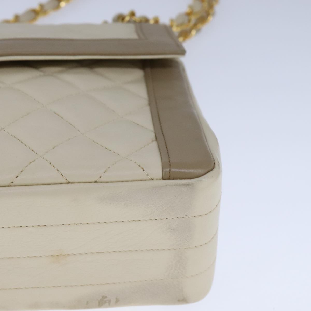 CHANEL Matelasse Chain Hand Bag Lamb Skin Beige Gold CC bs21211
