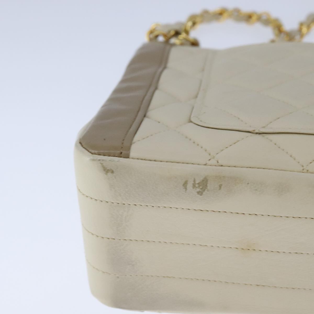 CHANEL Matelasse Chain Hand Bag Lamb Skin Beige Gold CC bs21211