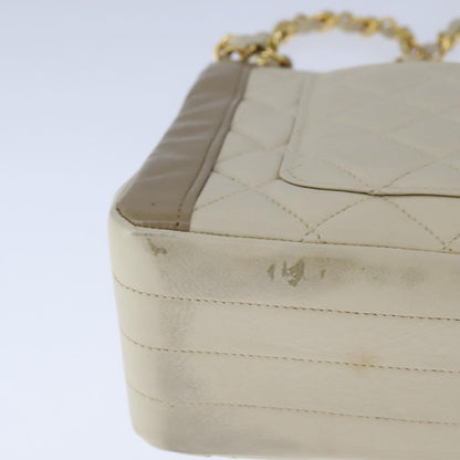 CHANEL Matelasse Chain Hand Bag Lamb Skin Beige Gold CC bs21211