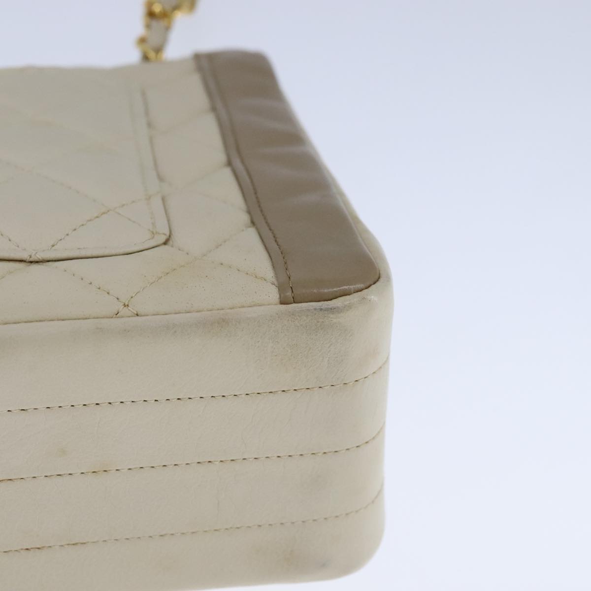 CHANEL Matelasse Chain Hand Bag Lamb Skin Beige Gold CC bs21211
