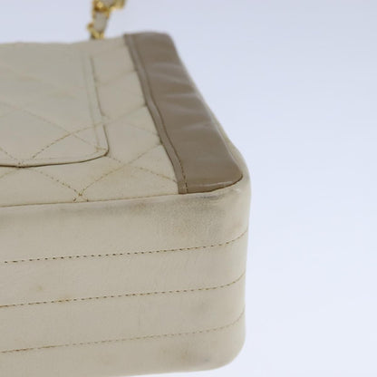CHANEL Matelasse Chain Hand Bag Lamb Skin Beige Gold CC bs21211