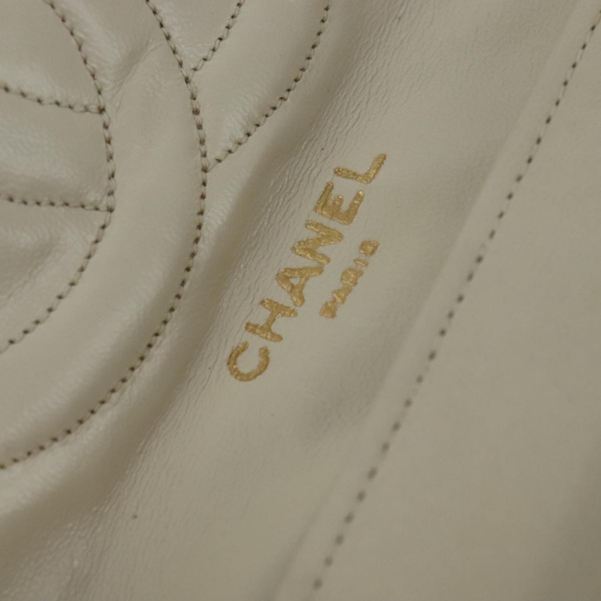 CHANEL Matelasse Chain Hand Bag Lamb Skin Beige Gold CC bs21211