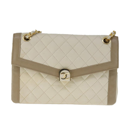 CHANEL Matelasse Chain Hand Bag Lamb Skin Beige Gold CC bs21211