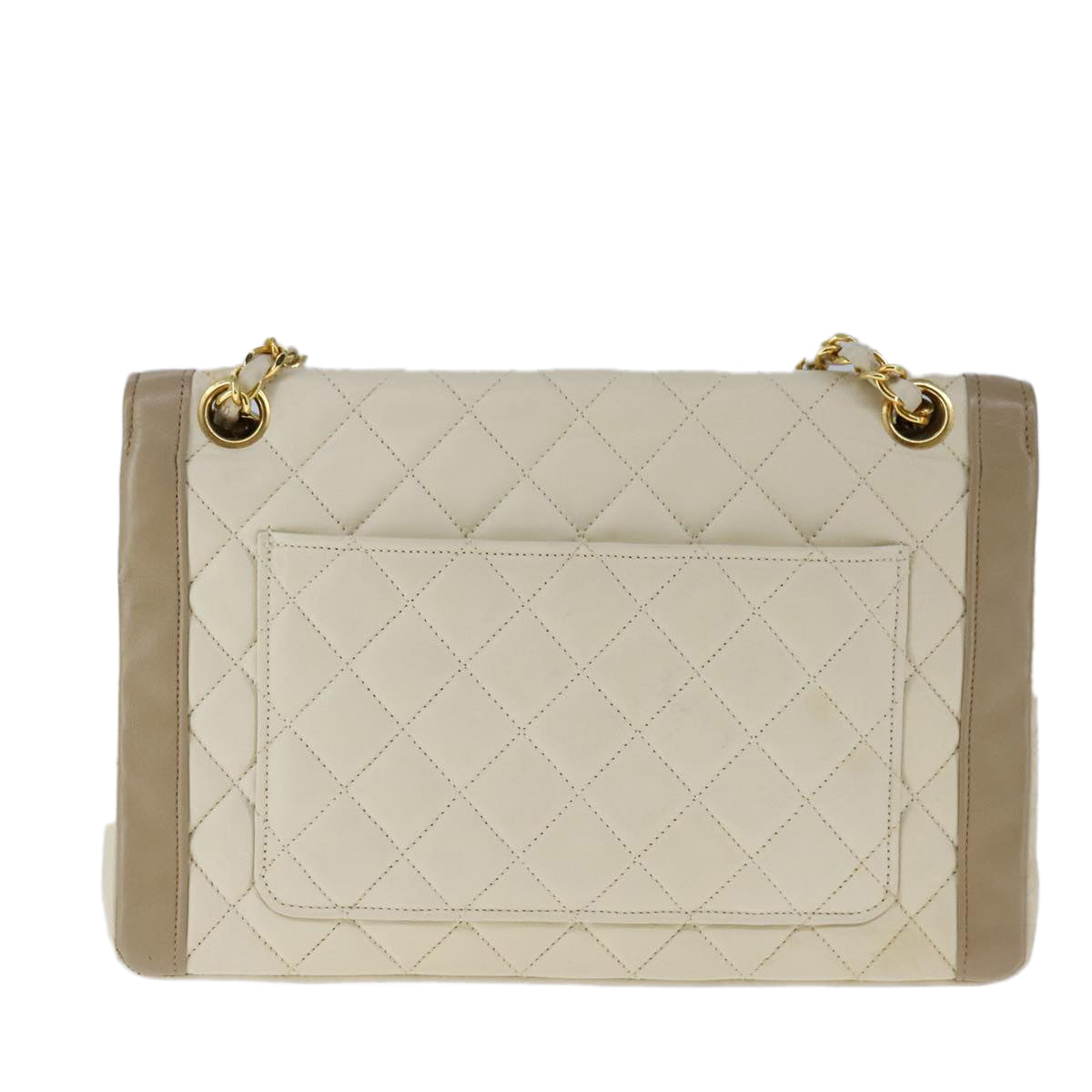 CHANEL Matelasse Chain Hand Bag Lamb Skin Beige Gold CC bs21211