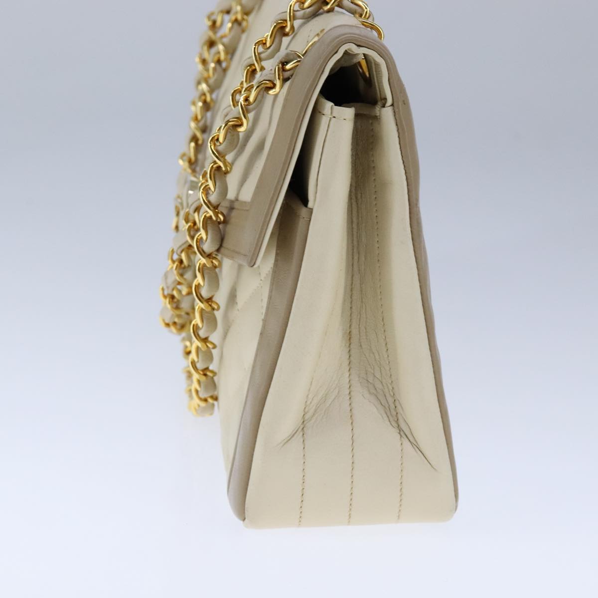 CHANEL Matelasse Chain Hand Bag Lamb Skin Beige Gold CC bs21211