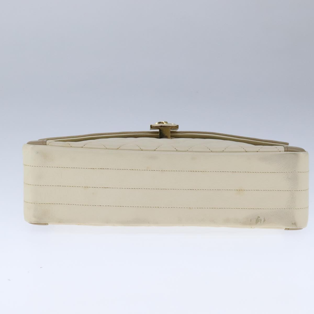 CHANEL Matelasse Chain Hand Bag Lamb Skin Beige Gold CC bs21211