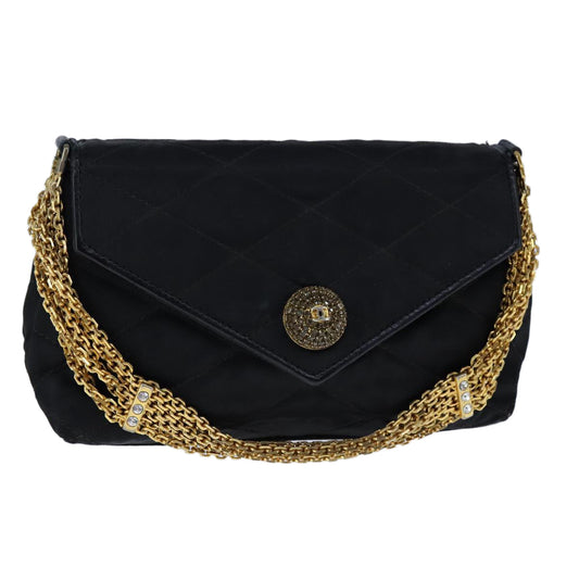 CHANEL Chain Matelasse Hand Bag Satin Black Gold CC bs21250