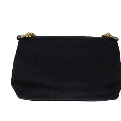 CHANEL Chain Matelasse Hand Bag Satin Black Gold CC bs21250