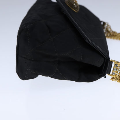 CHANEL Chain Matelasse Hand Bag Satin Black Gold CC bs21250