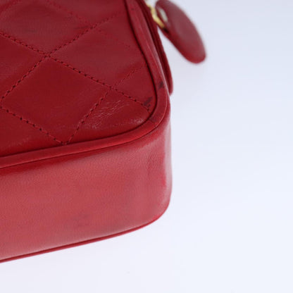 CHANEL Matelasse Shoulder Bag Lamb Skin Red Gold CC bs21314