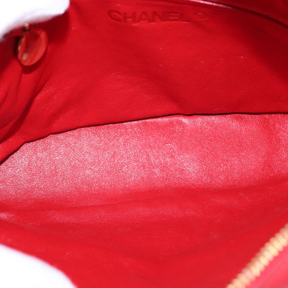 CHANEL Matelasse Shoulder Bag Lamb Skin Red Gold CC bs21314