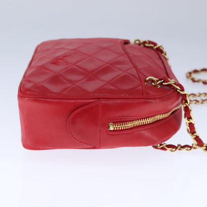 CHANEL Matelasse Shoulder Bag Lamb Skin Red Gold CC bs21314