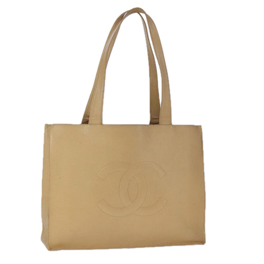 CHANEL Tote Bag Caviar Skin Beige Gold CC bs21315