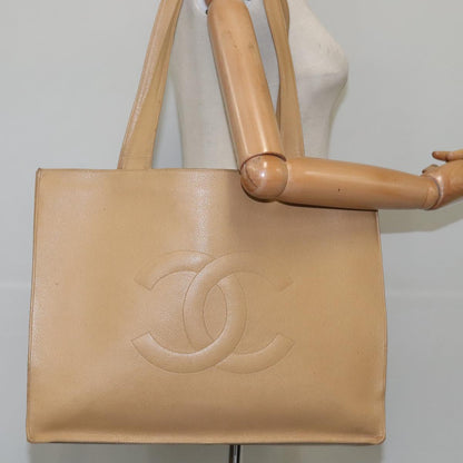 CHANEL Tote Bag Caviar Skin Beige Gold CC bs21315