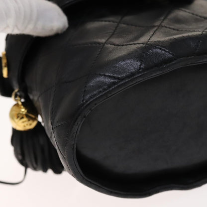 CHANEL Matelasse Shoulder Bag Lamb Skin Gold Black CC bs21318