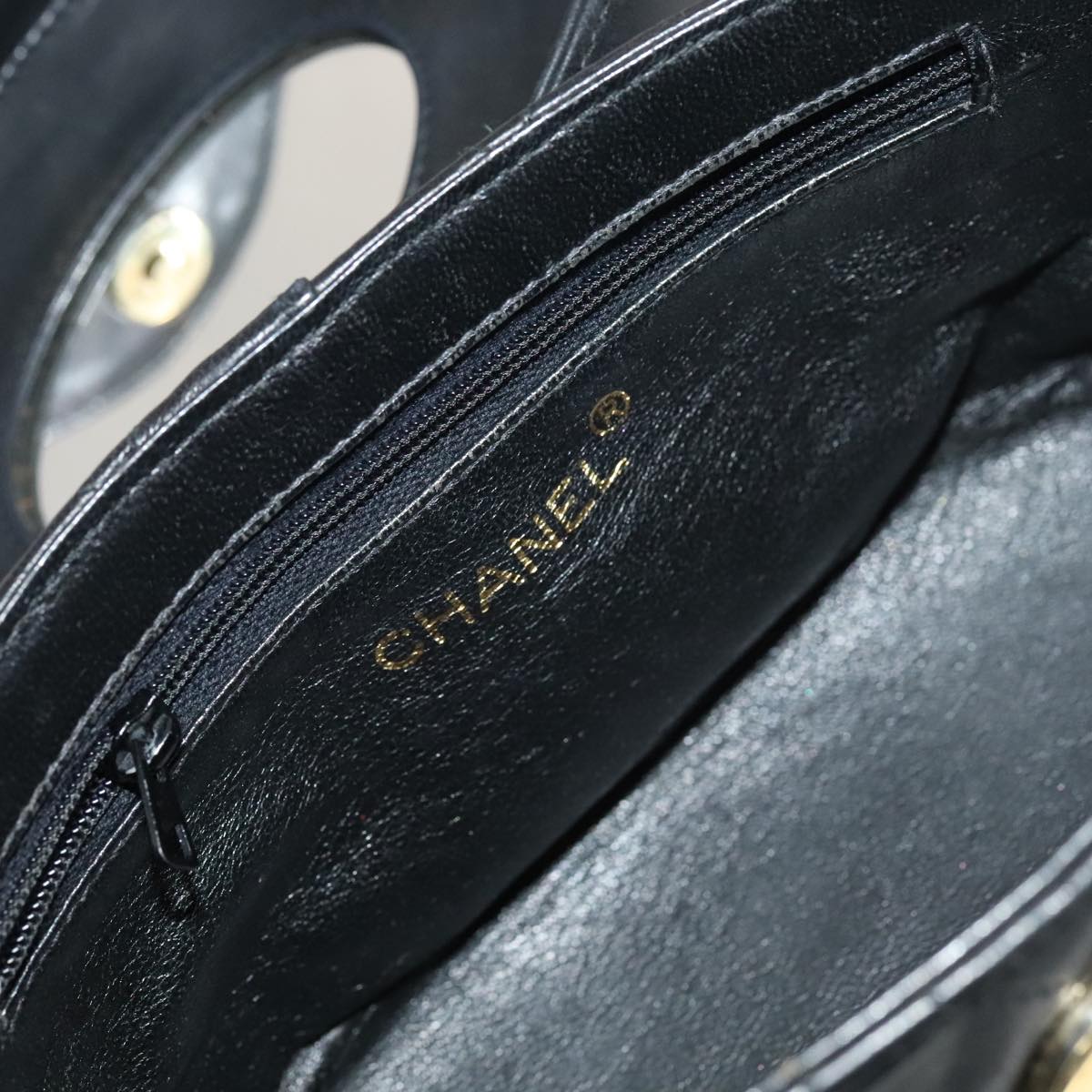 CHANEL Matelasse Shoulder Bag Lamb Skin Gold Black CC bs21318