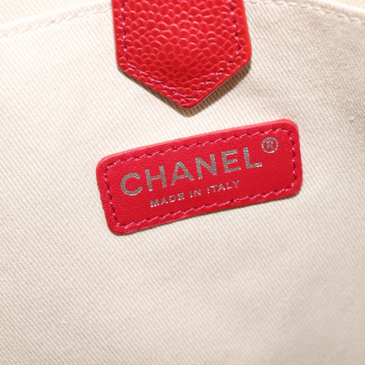 CHANEL Central Station Tote Bag Coated Canvas Red Beige Silver CC bs21321