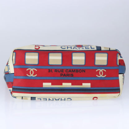 CHANEL Central Station Tote Bag Coated Canvas Red Beige Silver CC bs21321