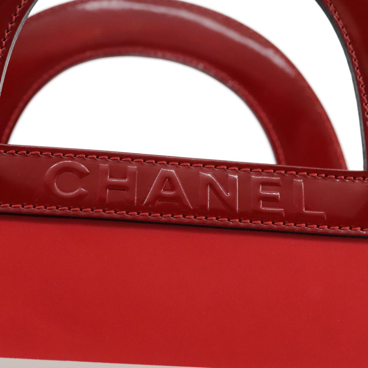 CHANEL Mademoiselle Choco Bar line Tote Bag Leather Red CC bs21462