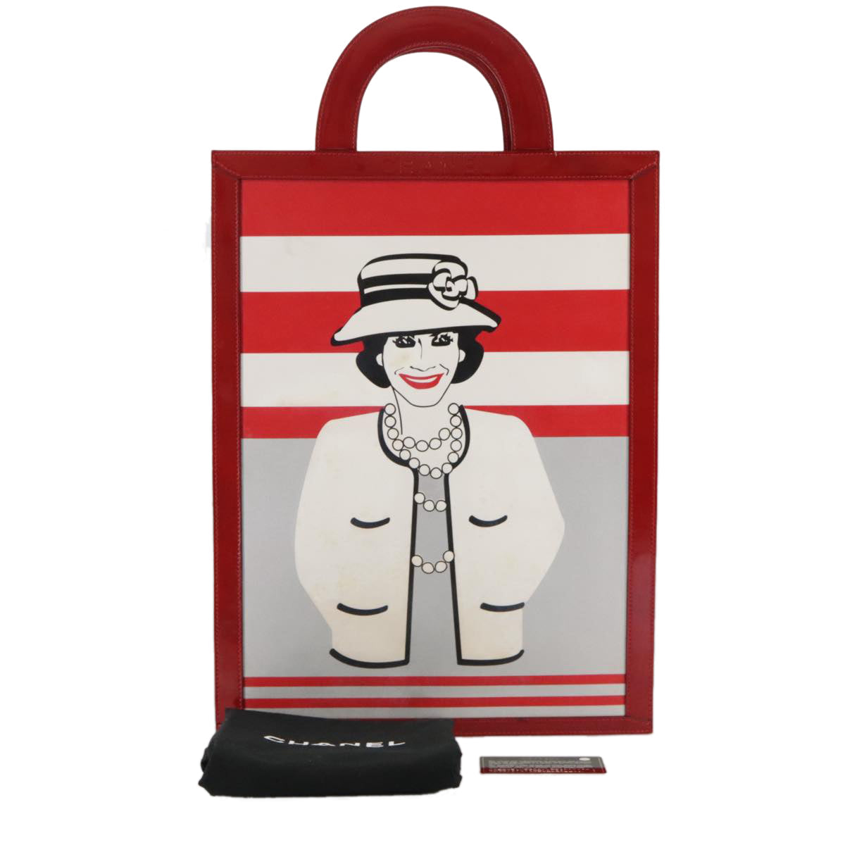 CHANEL Mademoiselle Choco Bar line Tote Bag Leather Red CC bs21462