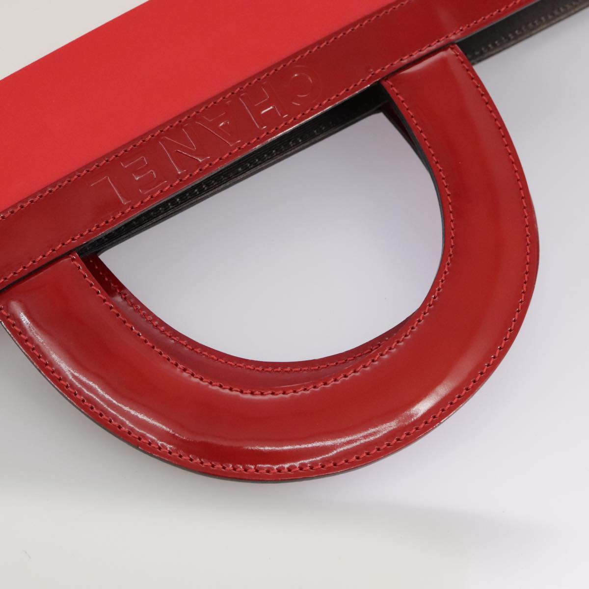 CHANEL Mademoiselle Choco Bar line Tote Bag Leather Red CC bs21462