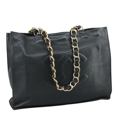 CHANEL Chain Tote Bag Leather Black Gold CC bs21542