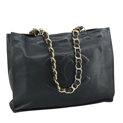 CHANEL Chain Tote Bag Leather Black Gold CC bs21542