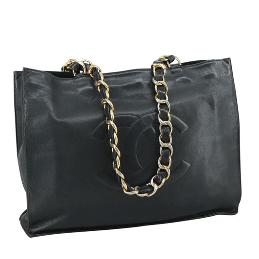CHANEL Chain Tote Bag Leather Black Gold CC bs21542