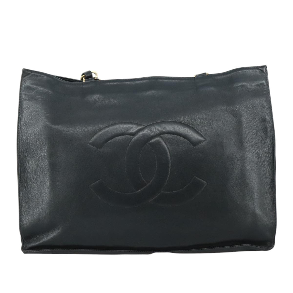 CHANEL Chain Tote Bag Leather Black Gold CC bs21542