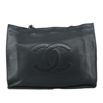 CHANEL Chain Tote Bag Leather Black Gold CC bs21542